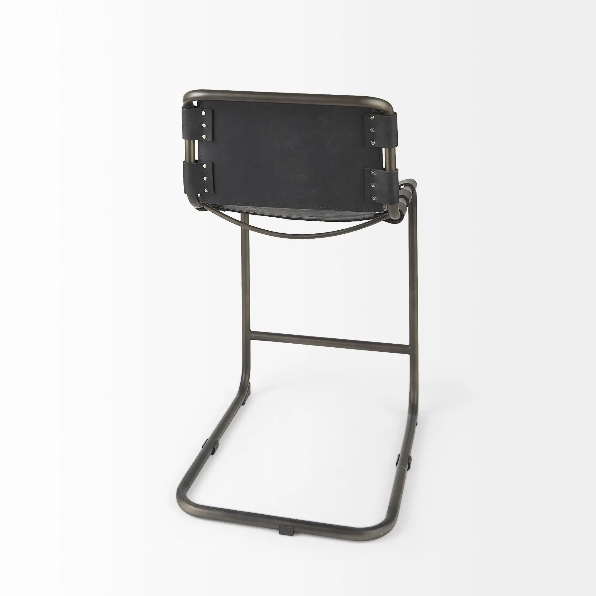 29" Black Leather And Iron Bar Chair Homeroots Living Room
