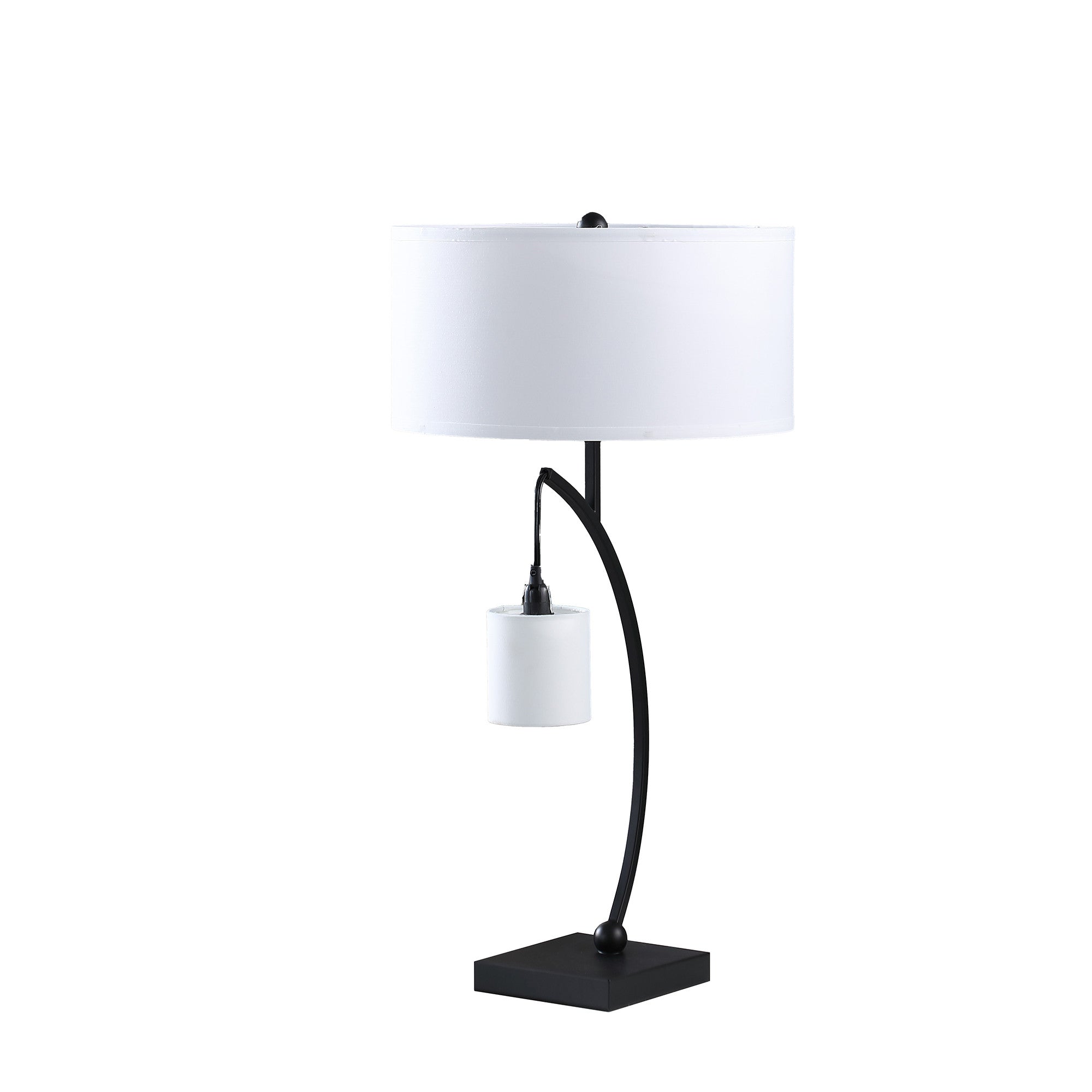 29" Black Metal Two Light Arched Table Lamp With White Drum Shade - GreatEagleInc