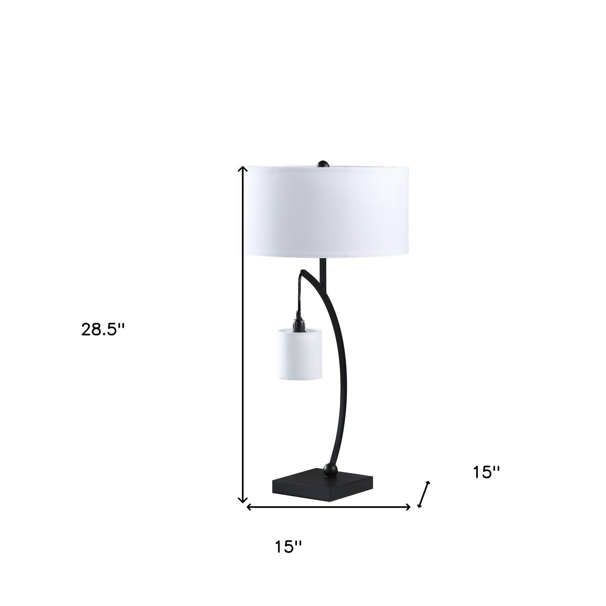 29" Black Metal Two Light Arched Table Lamp With White Drum Shade - GreatEagleInc