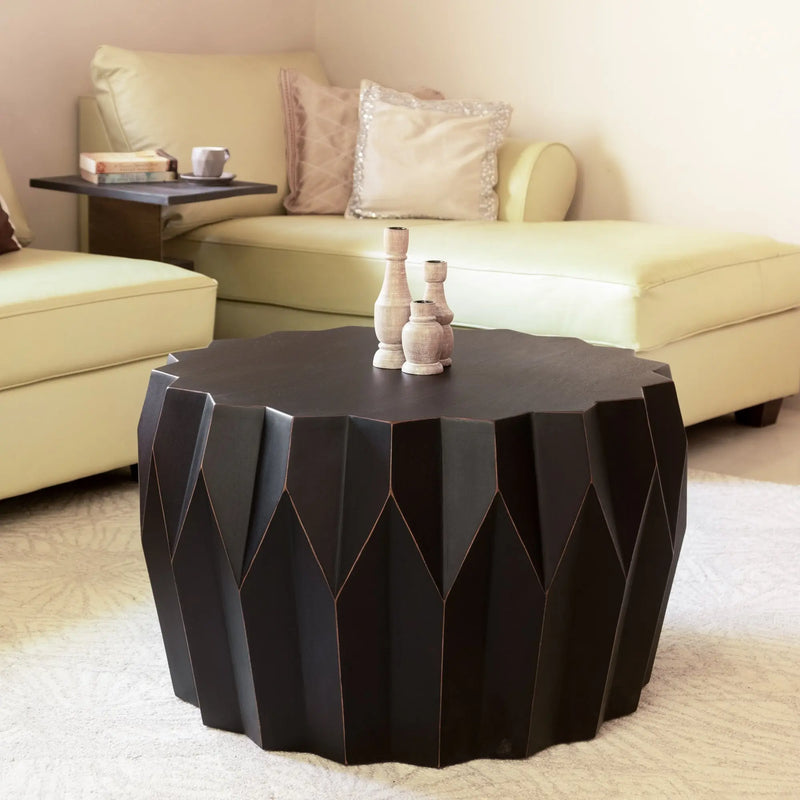29" Black Solid Wood Round Coffee Table Homeroots Living Room