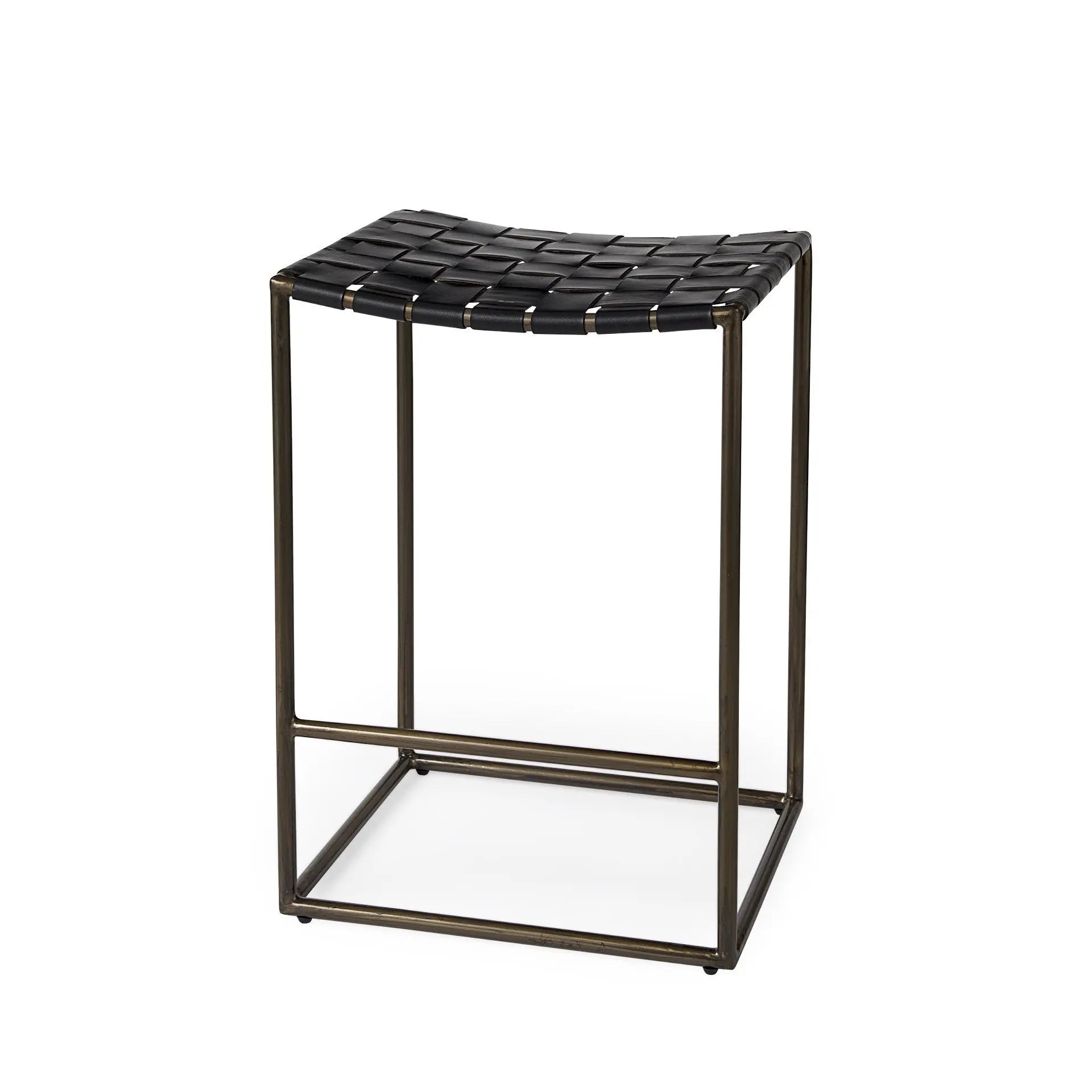 29" Bronze Leather and Metal Backless Bar Chair Homeroots Living Room