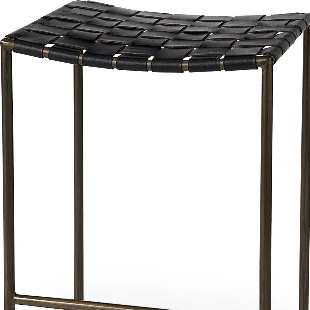 29" Bronze Leather and Metal Backless Bar Chair Homeroots Living Room