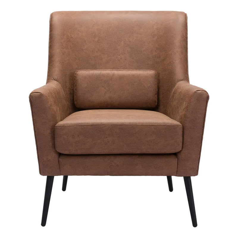 29" Brown And Black Faux Leather And Upholstered Arm Chair And Toss Pillow Homeroots Living Room