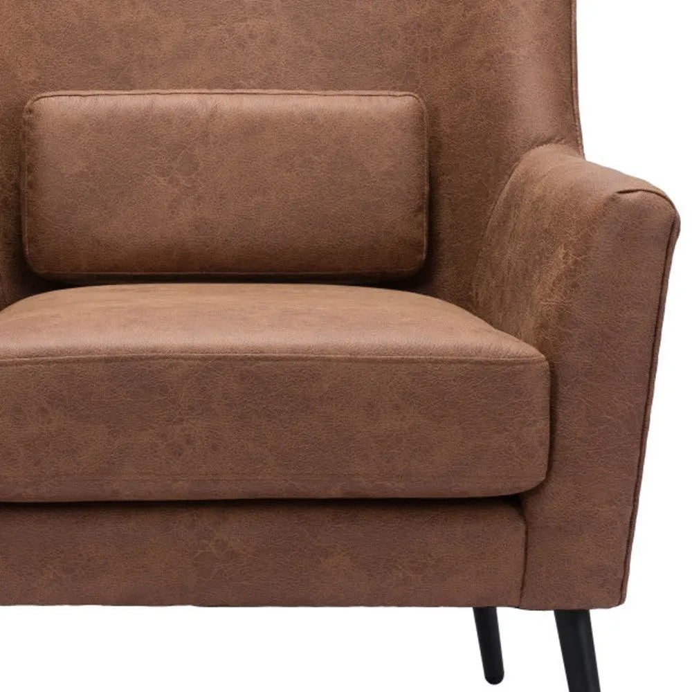 29" Brown And Black Faux Leather And Upholstered Arm Chair And Toss Pillow Homeroots Living Room