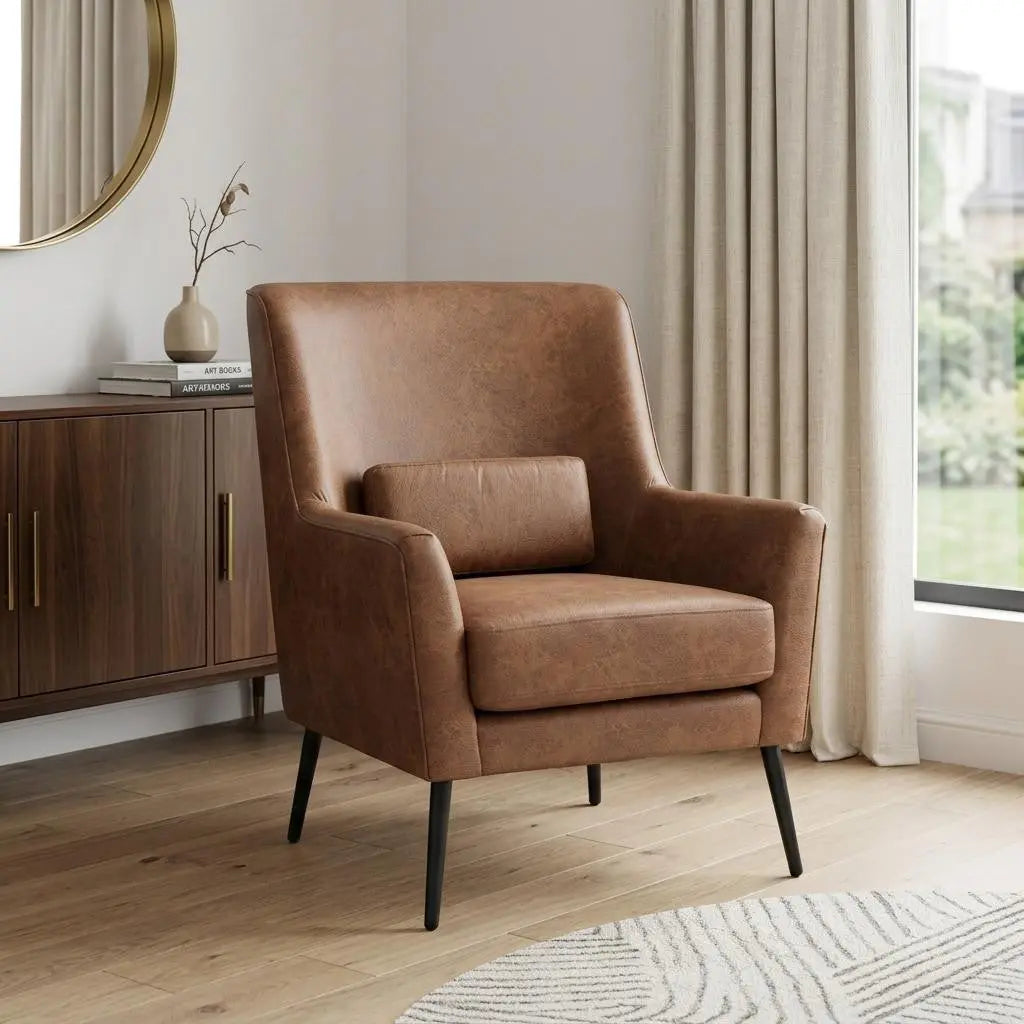 29" Brown And Black Faux Leather And Upholstered Arm Chair And Toss Pillow Homeroots Living Room