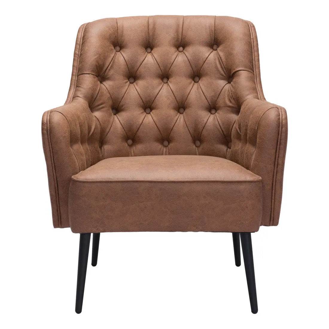 29" Brown And Black Faux Leather And Upholstered Tufted Chesterfield Chair Homeroots Living Room