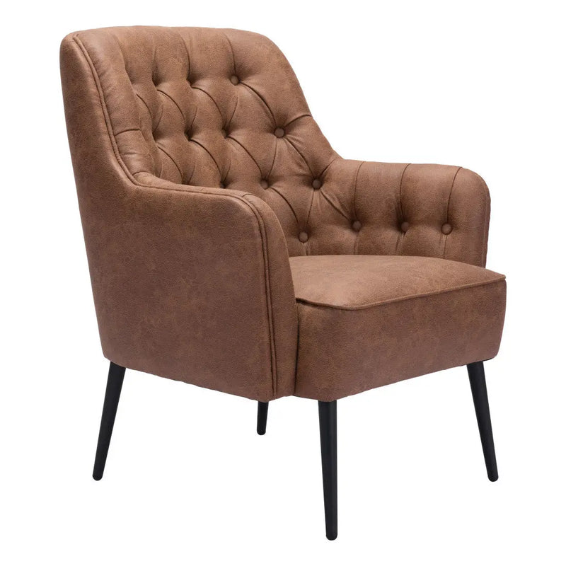 29" Brown And Black Faux Leather And Upholstered Tufted Chesterfield Chair Homeroots Living Room