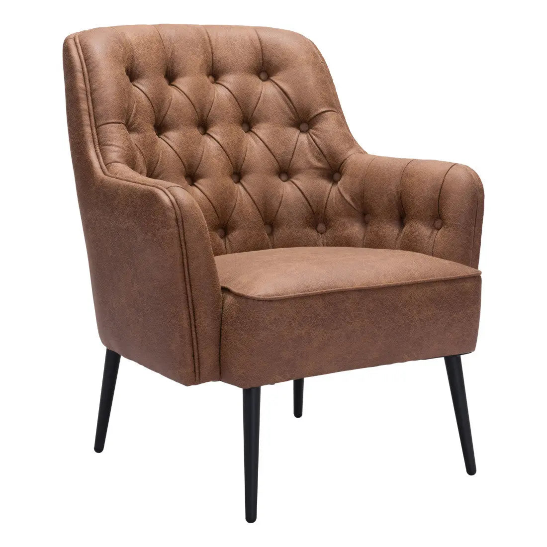 29" Brown And Black Faux Leather And Upholstered Tufted Chesterfield Chair Homeroots Living Room