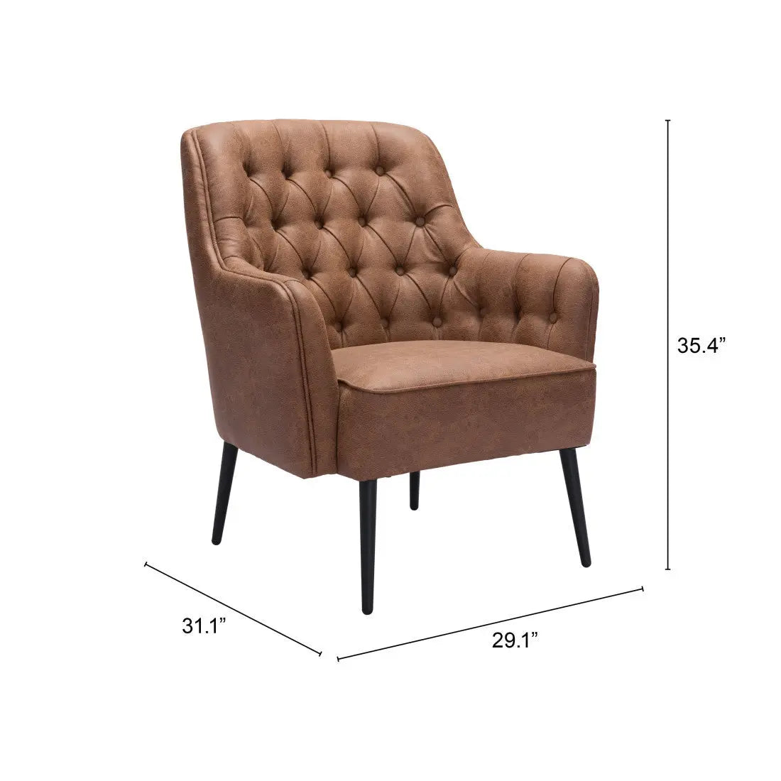 29" Brown And Black Faux Leather And Upholstered Tufted Chesterfield Chair Homeroots Living Room