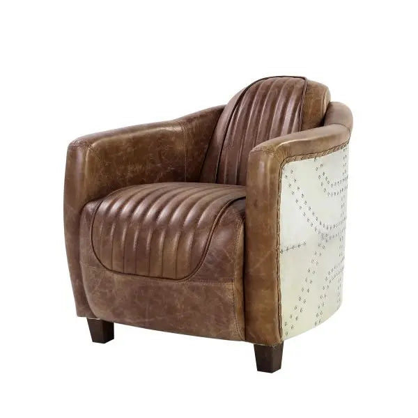 29" Brown Faux Leather Distressed Barrel Chair Homeroots Living Room