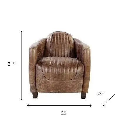 29" Brown Faux Leather Distressed Barrel Chair Homeroots Living Room