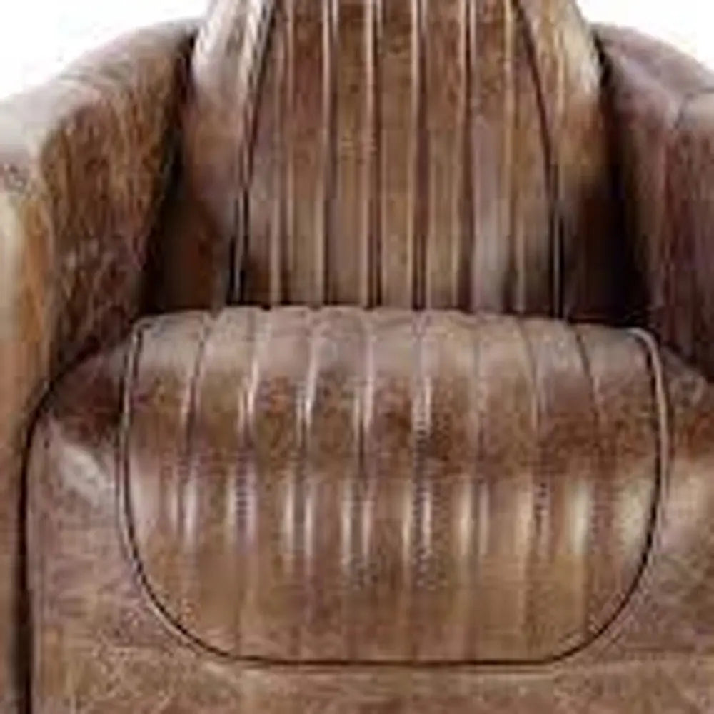29" Brown Faux Leather Distressed Barrel Chair Homeroots Living Room