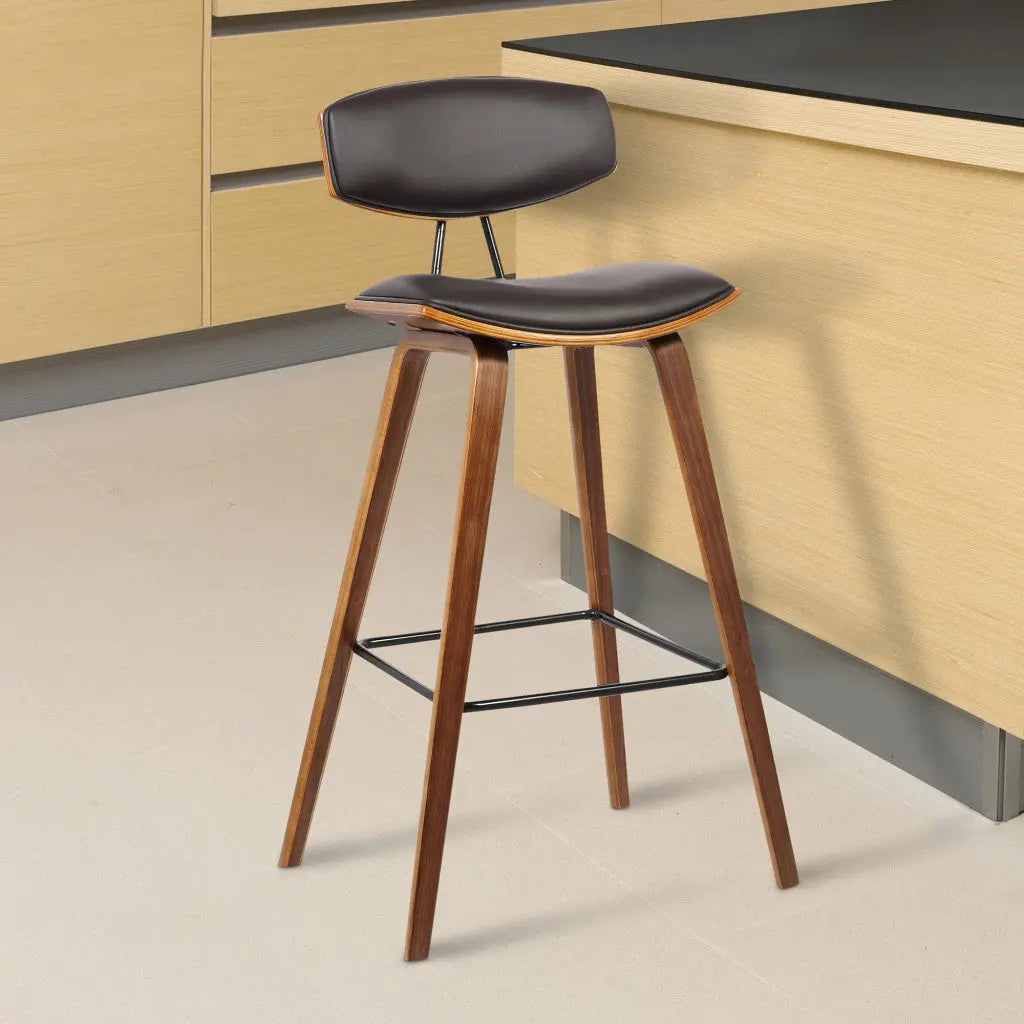 29" Brown Faux Leather Low Back Bar Height Bar Chair - GreatEagleInc