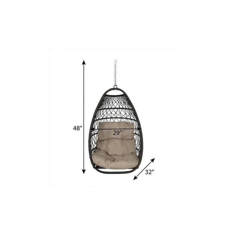 29" Brown Metal Outdoor Egg Chair with Brown Cushion Homeroots Outdoor