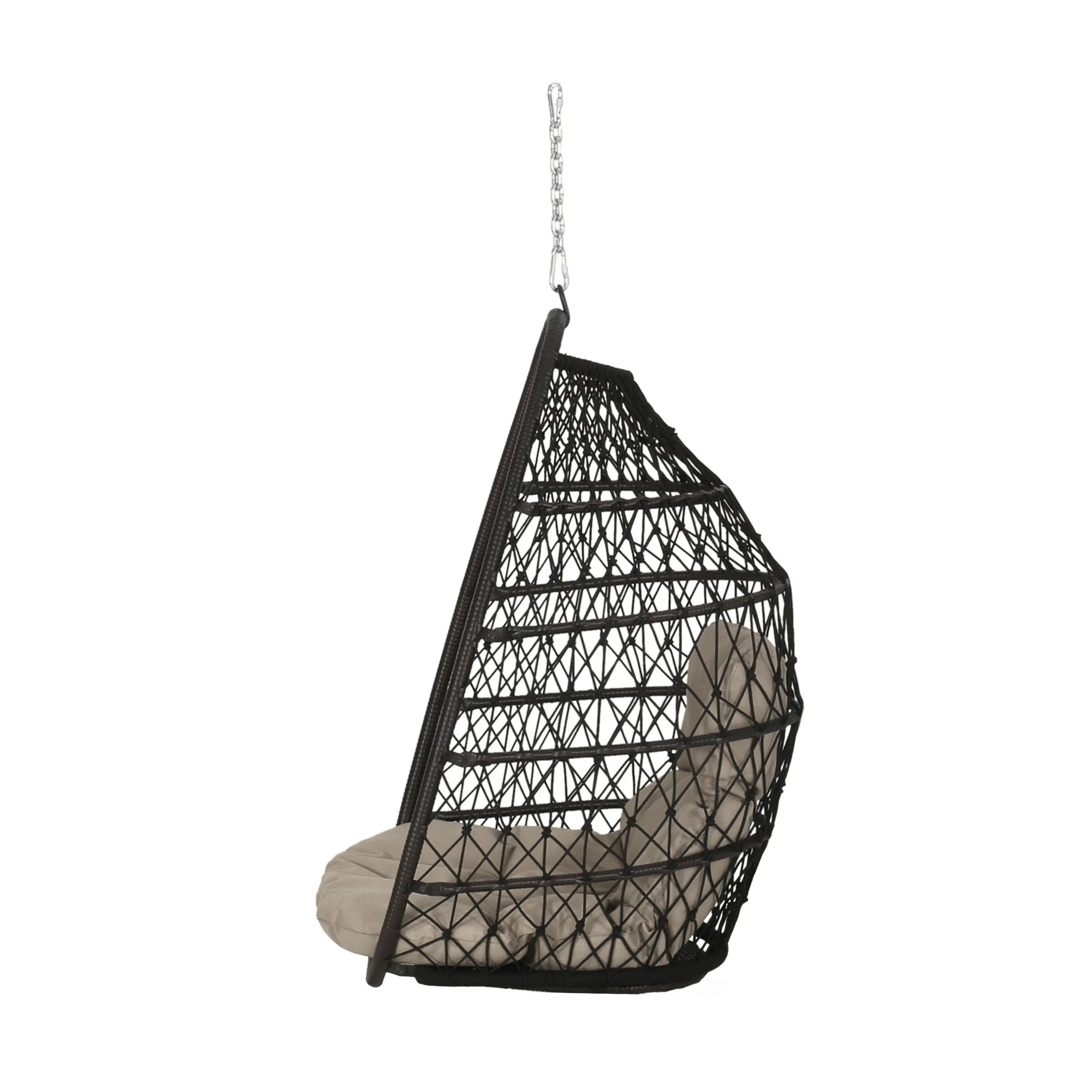 29" Brown Metal Outdoor Egg Chair with Brown Cushion Homeroots Outdoor