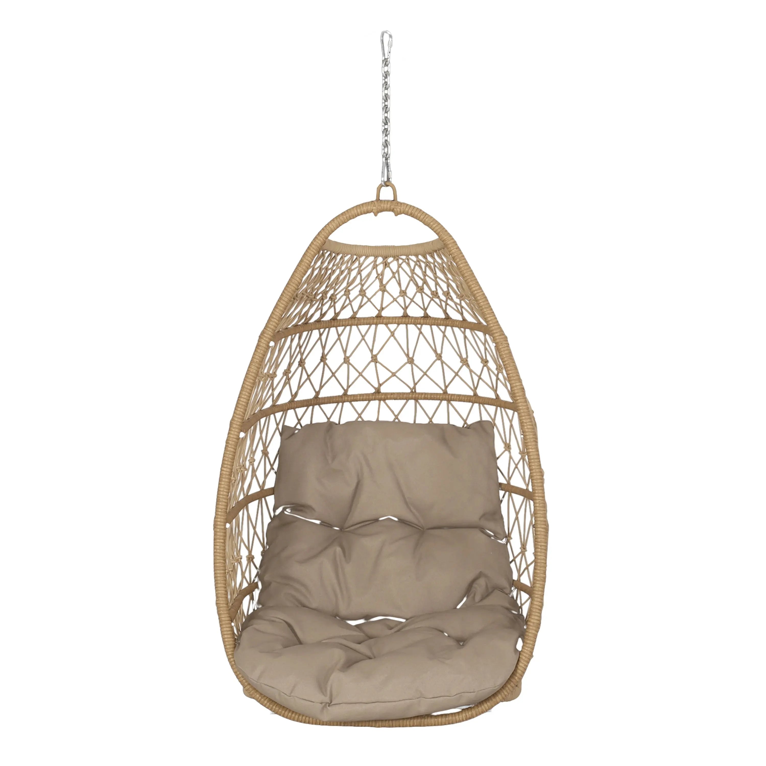 29" Brown Metal Outdoor Egg Chair with Brown Cushion Homeroots Outdoor