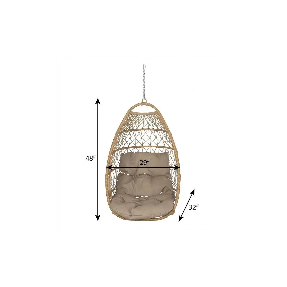 29" Brown Metal Outdoor Egg Chair with Brown Cushion Homeroots Outdoor