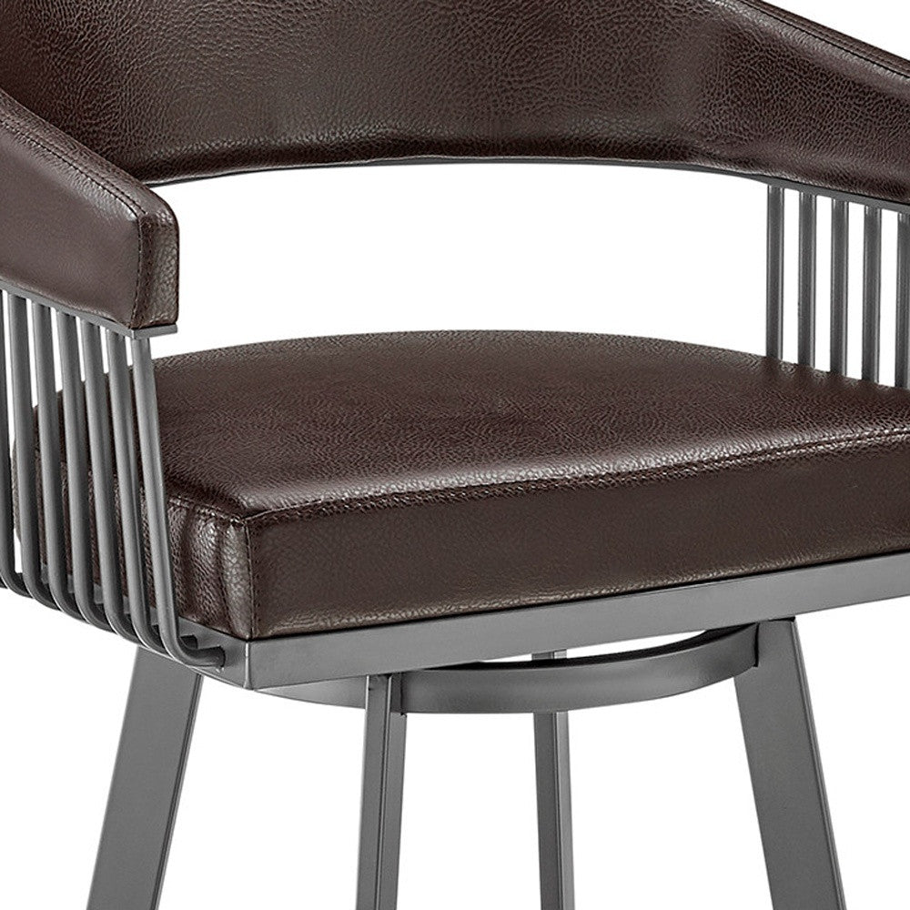 29" Chocolate And Gray Iron Swivel Low Back Bar Height Bar Chair - GreatEagleInc