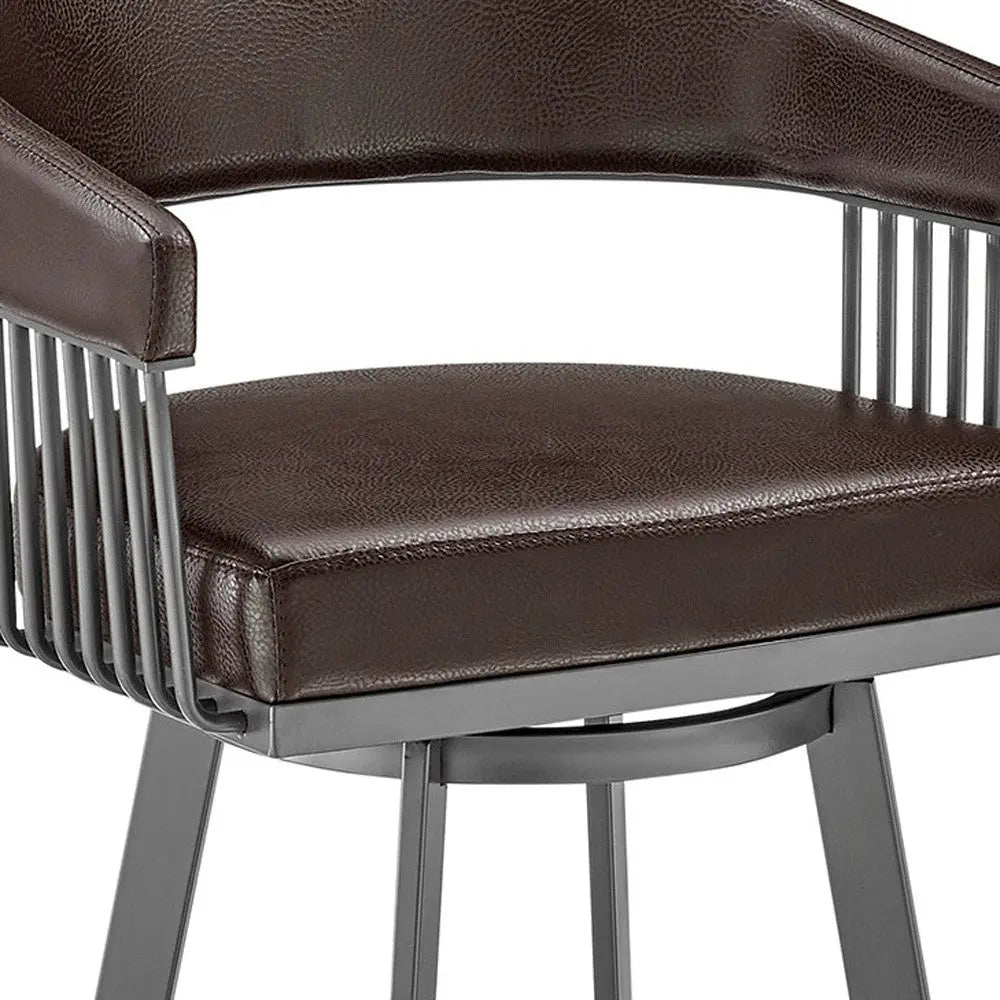 29" Chocolate And Gray Iron Swivel Low Back Bar Height Bar Chair - GreatEagleInc