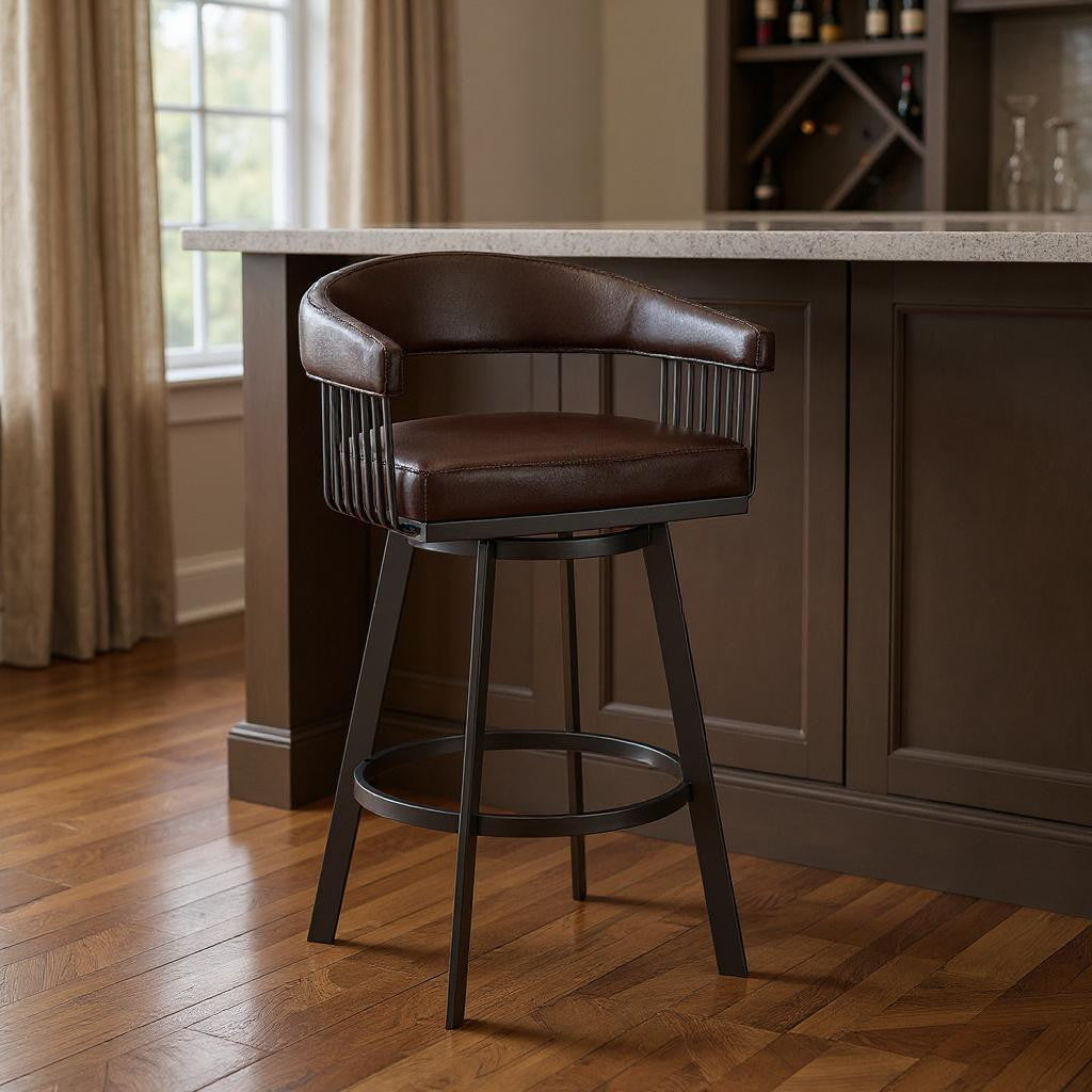 29" Chocolate And Gray Iron Swivel Low Back Bar Height Bar Chair - GreatEagleInc