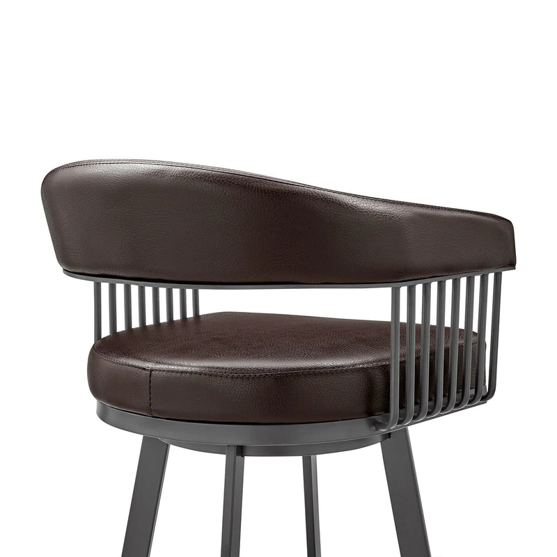 29" Chocolate And Gray Iron Swivel Low Back Bar Height Bar Chair - GreatEagleInc