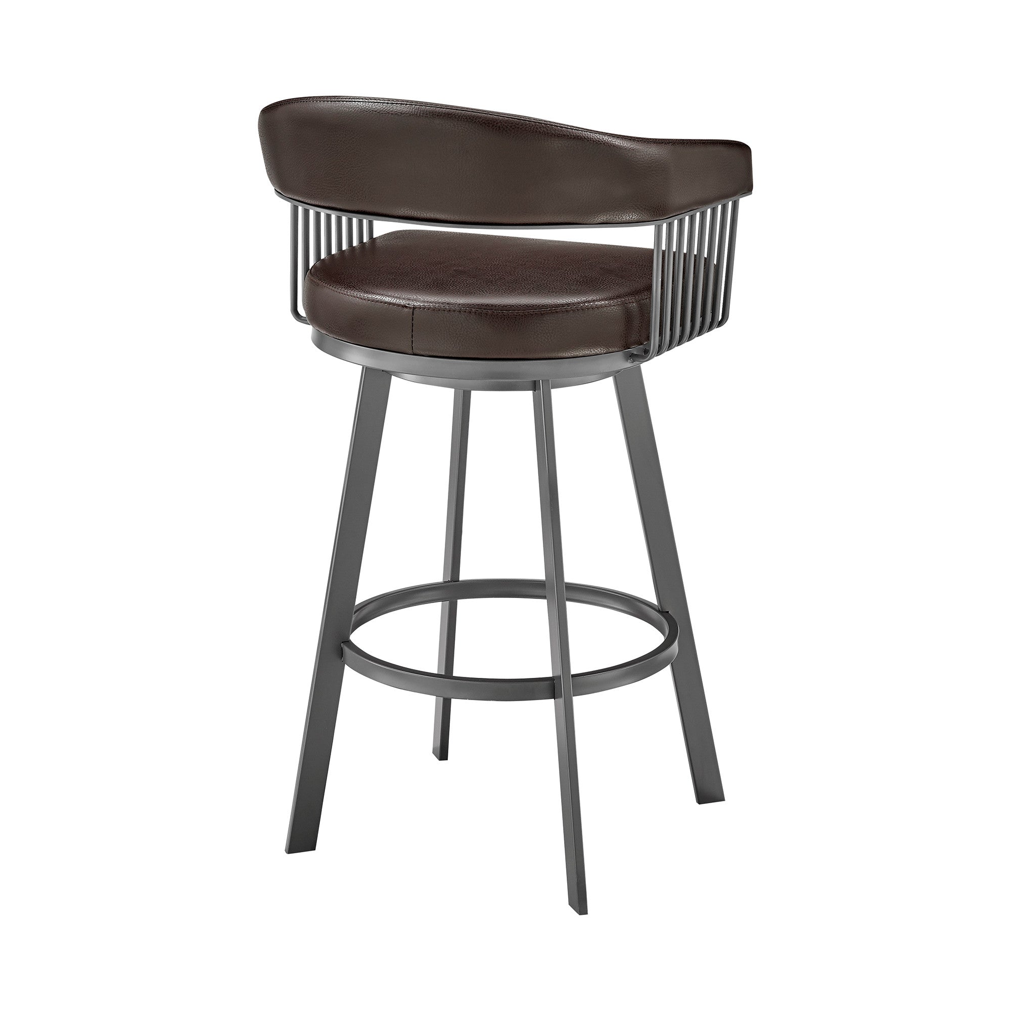 29" Chocolate And Gray Iron Swivel Low Back Bar Height Bar Chair - GreatEagleInc