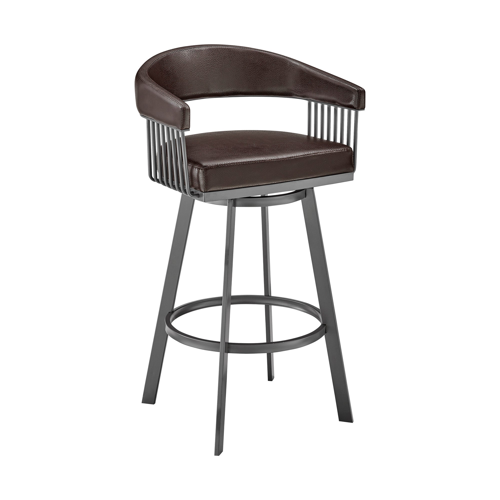 29" Chocolate And Gray Iron Swivel Low Back Bar Height Bar Chair - GreatEagleInc