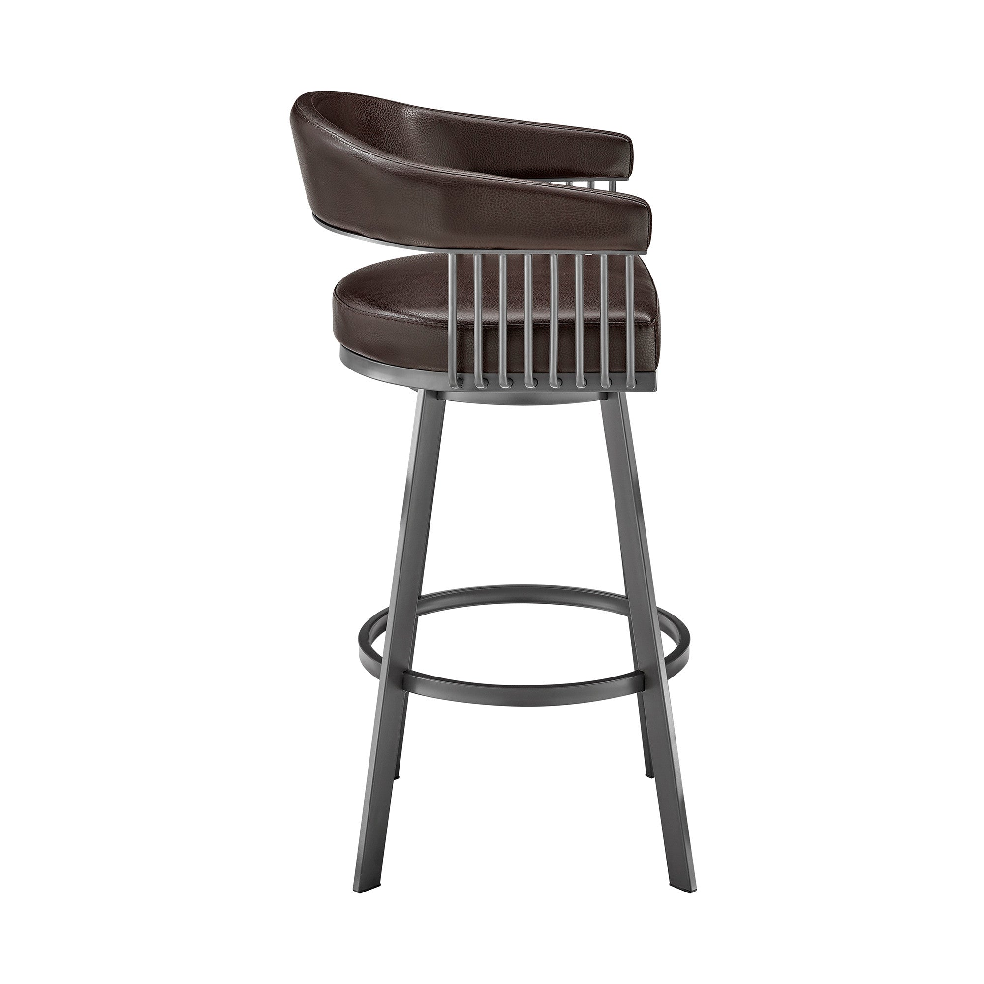 29" Chocolate And Gray Iron Swivel Low Back Bar Height Bar Chair - GreatEagleInc