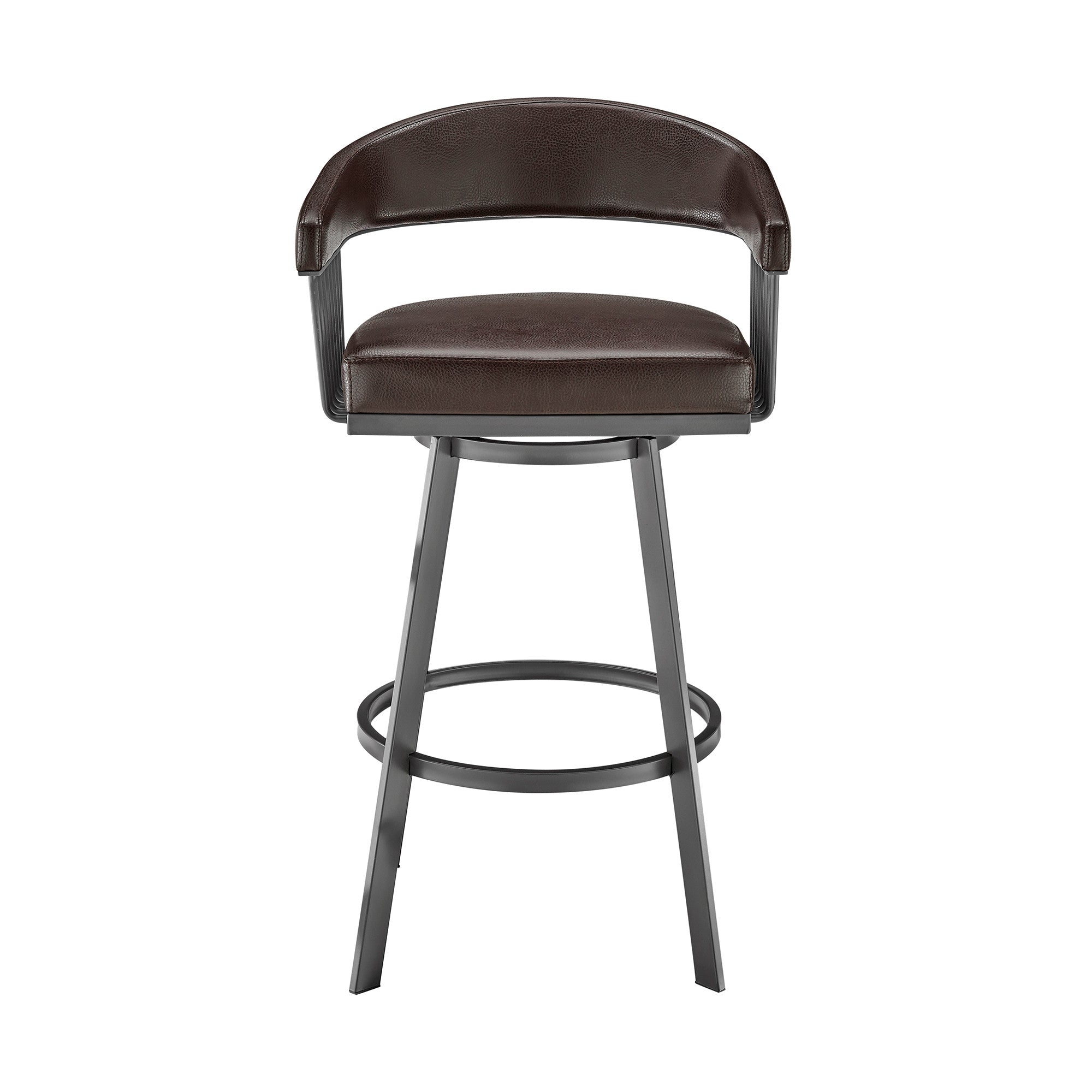 29" Chocolate And Gray Iron Swivel Low Back Bar Height Bar Chair - GreatEagleInc