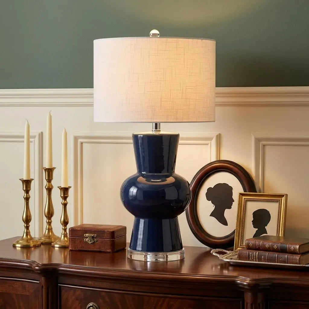 29" Clear Novelty Table Lamp With Drum Shade Homeroots Lighting