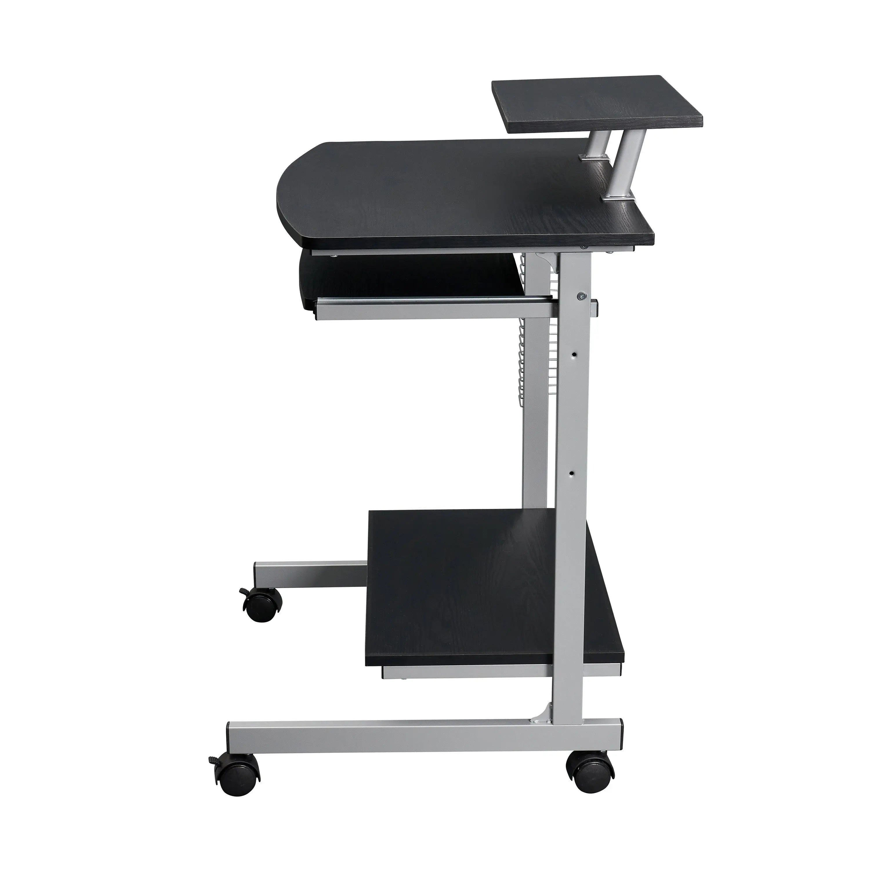 29" Espresso and Silver Wood and Stainless Steel Rolling H-Shape Computer Desk Homeroots Office