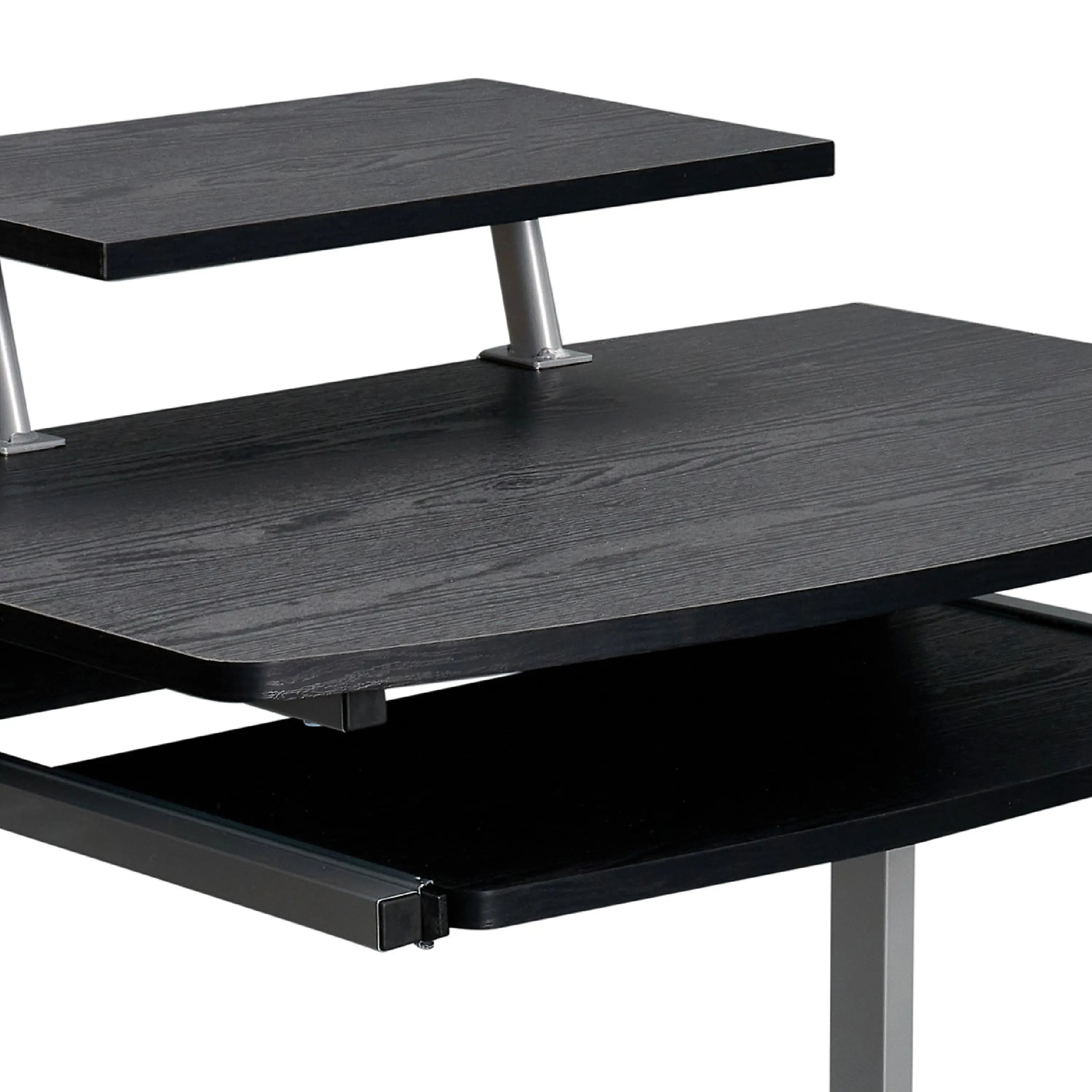 29" Espresso and Silver Wood and Stainless Steel Rolling H-Shape Computer Desk Homeroots Office
