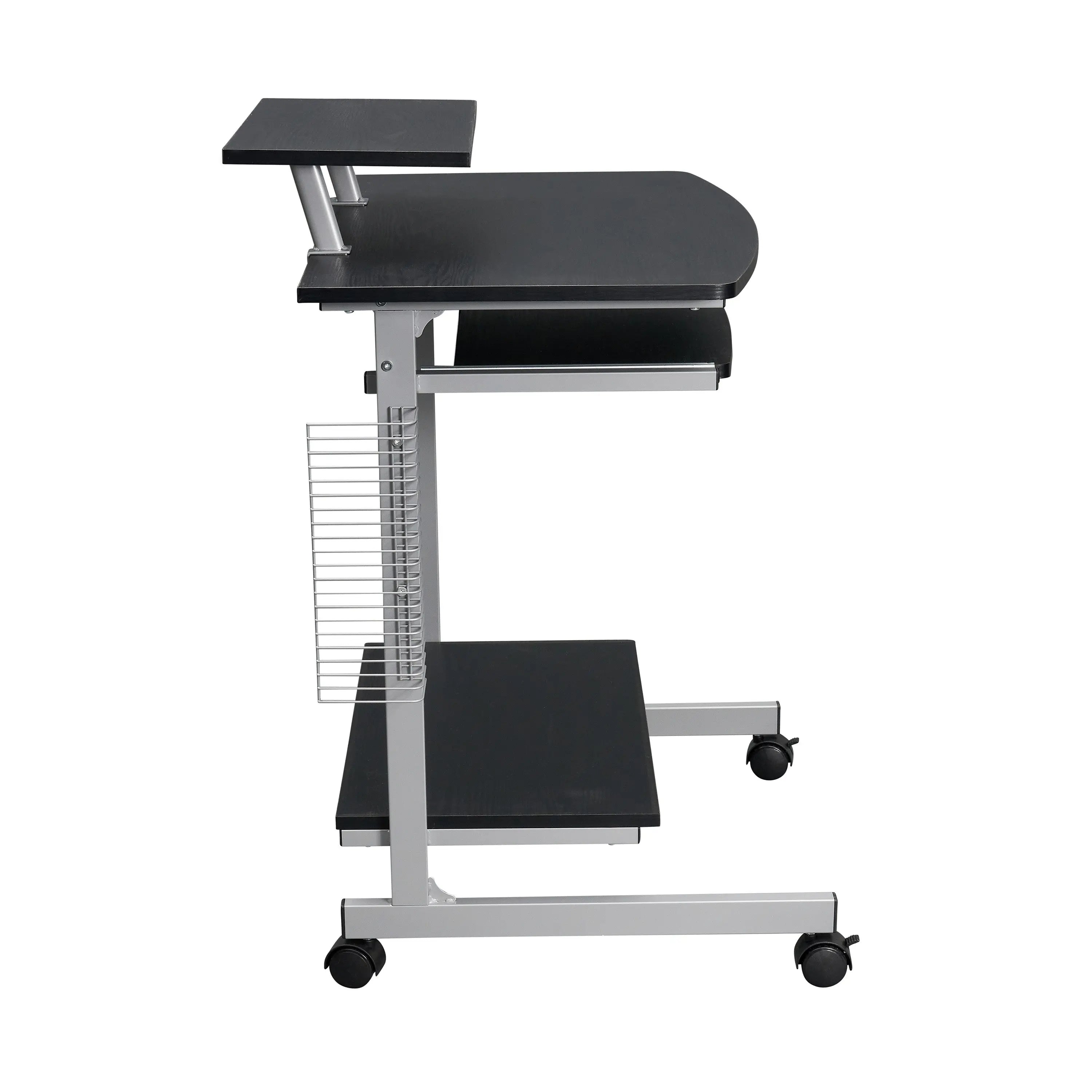 29" Espresso and Silver Wood and Stainless Steel Rolling H-Shape Computer Desk Homeroots Office