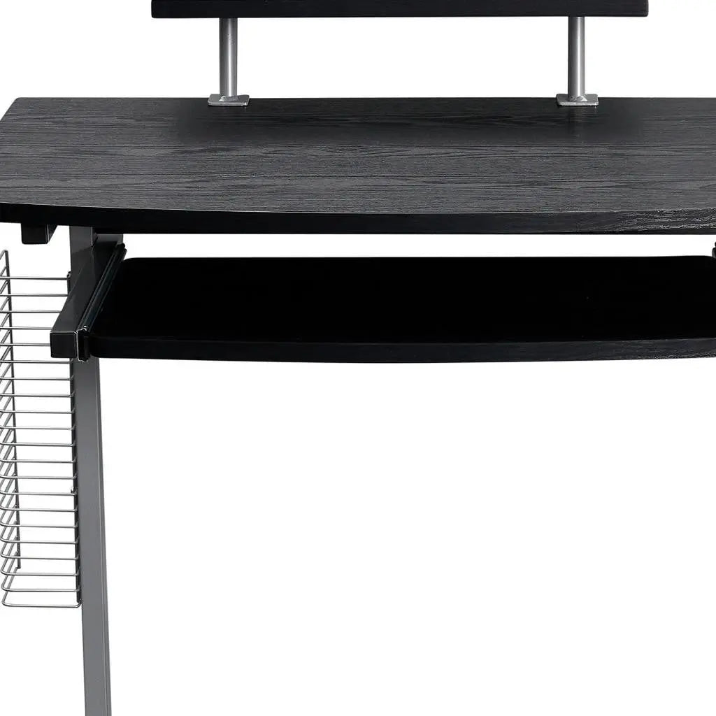 29" Espresso and Silver Wood and Stainless Steel Rolling H-Shape Computer Desk Homeroots Office