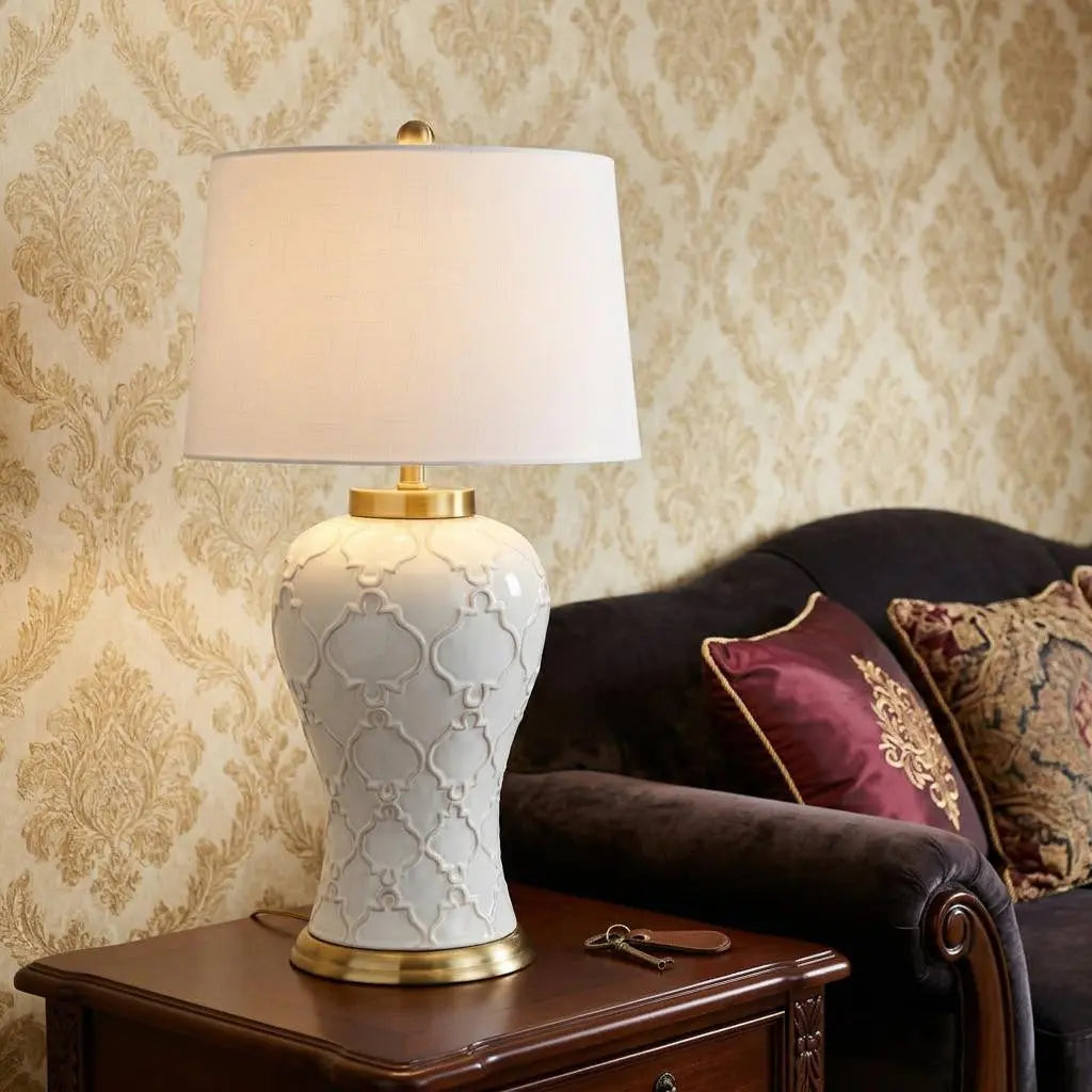 29" Gold Novelty Table Lamp With Drum Shade Homeroots Lighting