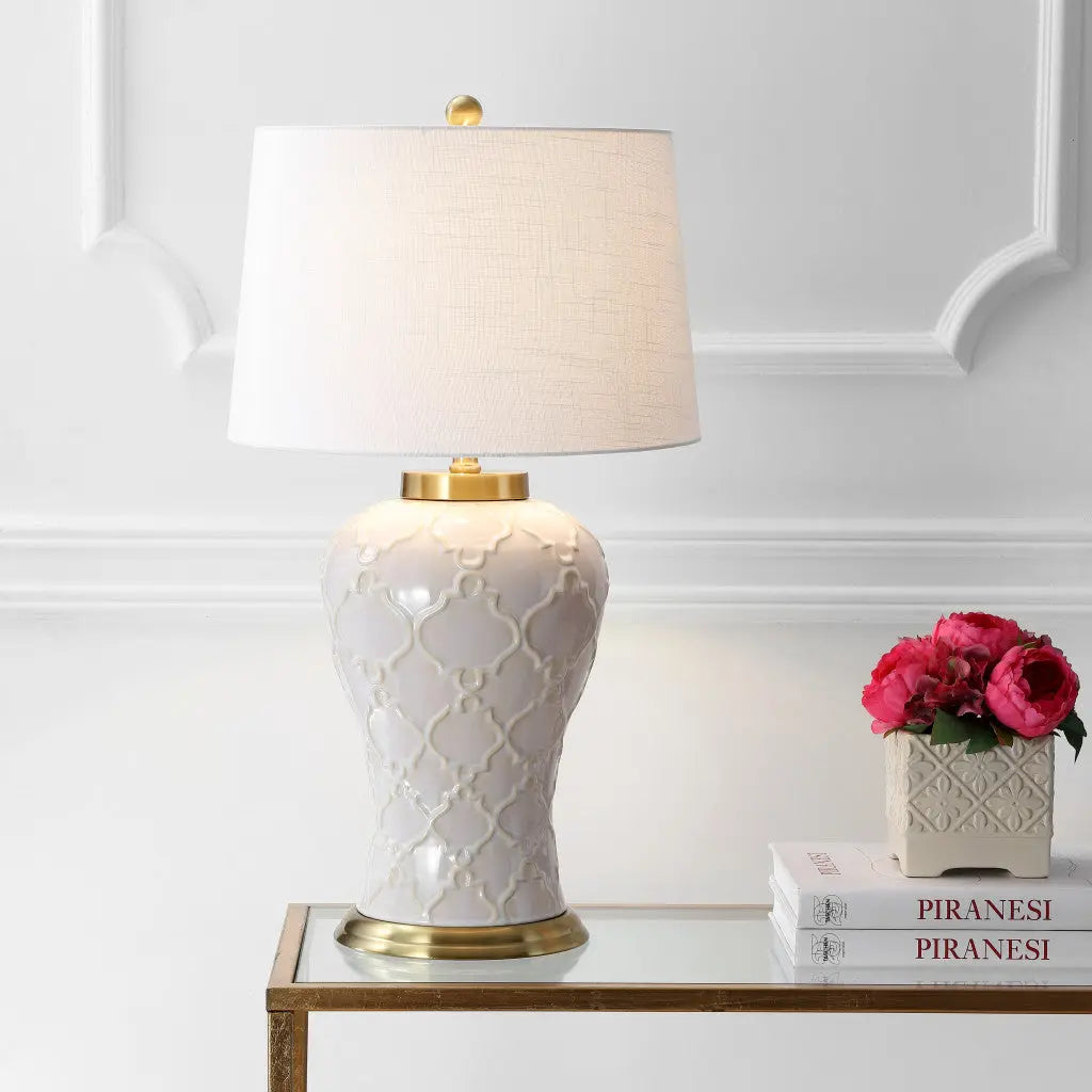 29" Gold Novelty Table Lamp With Drum Shade Homeroots Lighting