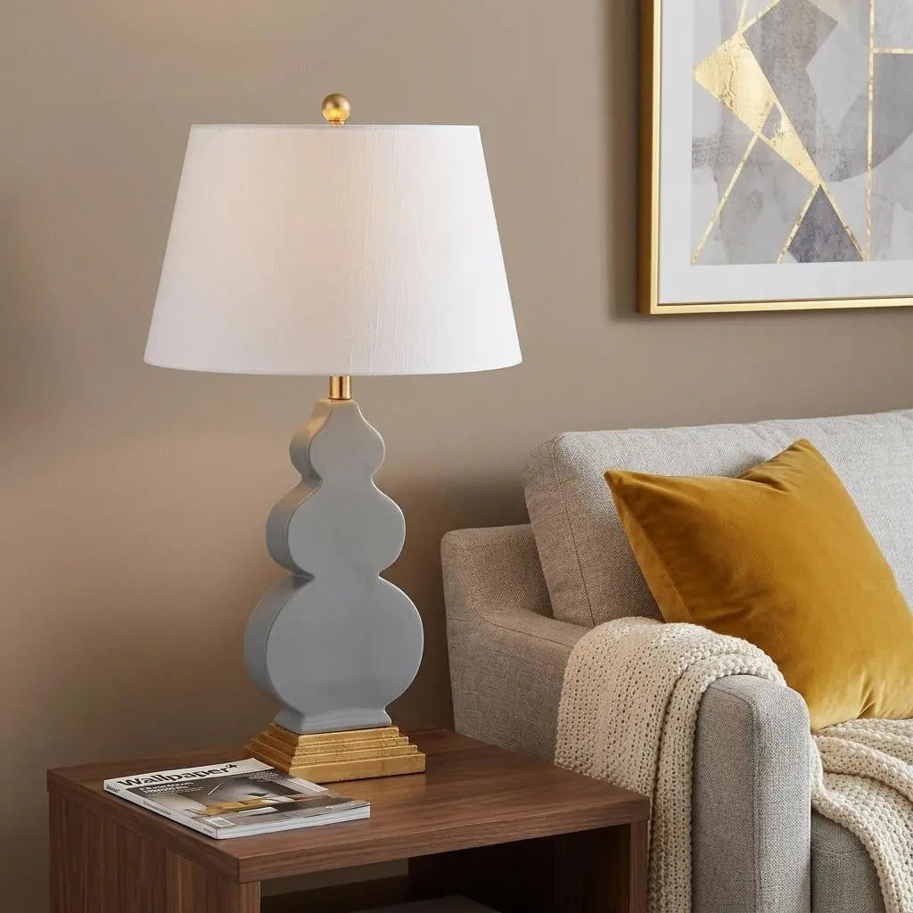 29" Gold Novelty Table Lamp With Drum Shade Homeroots Lighting