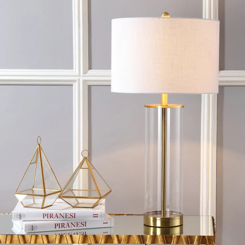 29" Gold Table Lamp With Drum Shade Homeroots Lighting