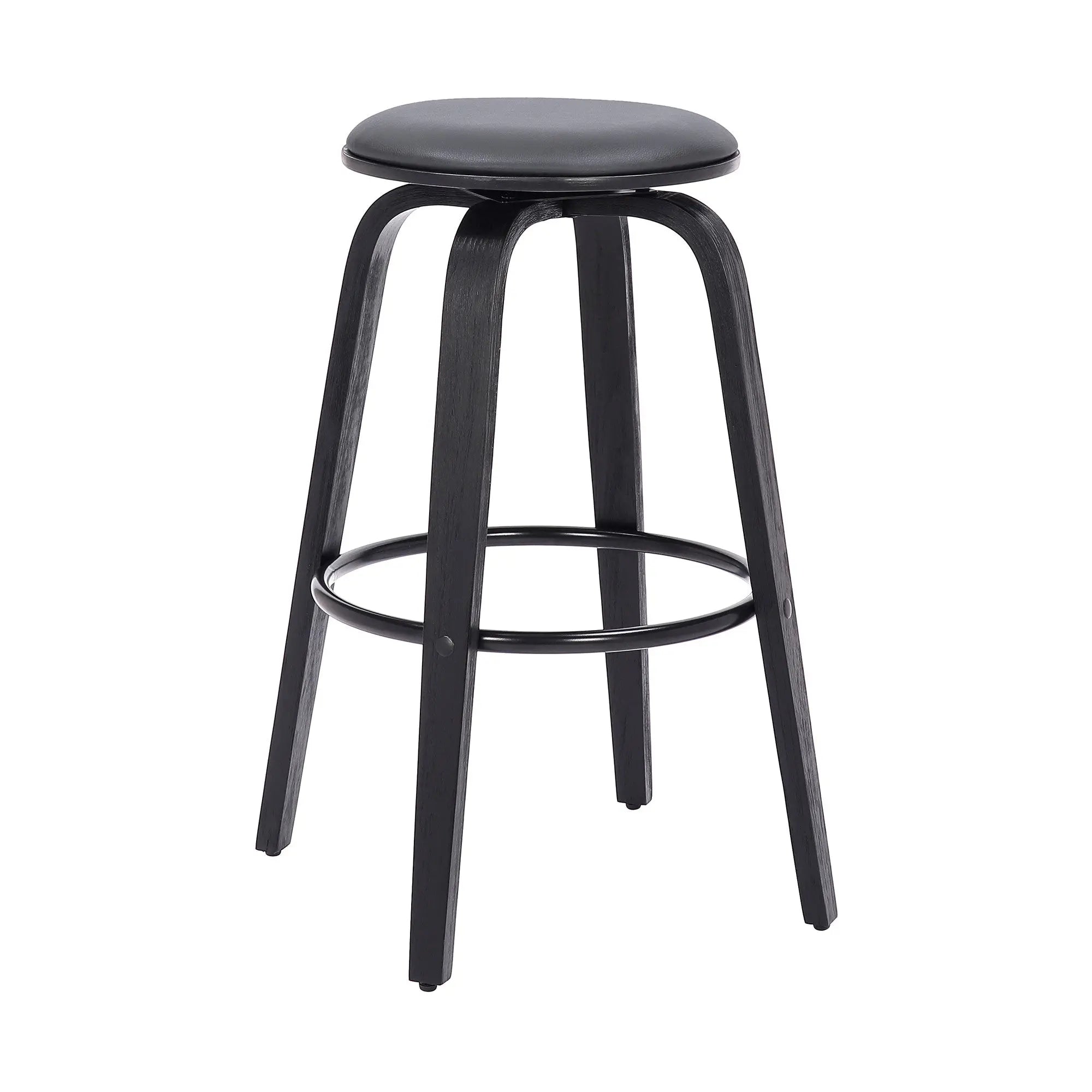 29" Gray And Black Solid Wood Swivel Backless Bar Height Bar Chair - GreatEagleInc