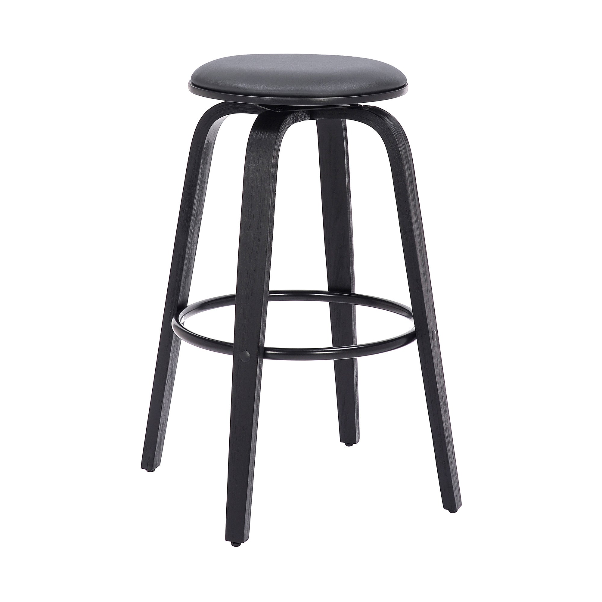 29" Gray And Black Solid Wood Swivel Backless Bar Height Bar Chair - GreatEagleInc