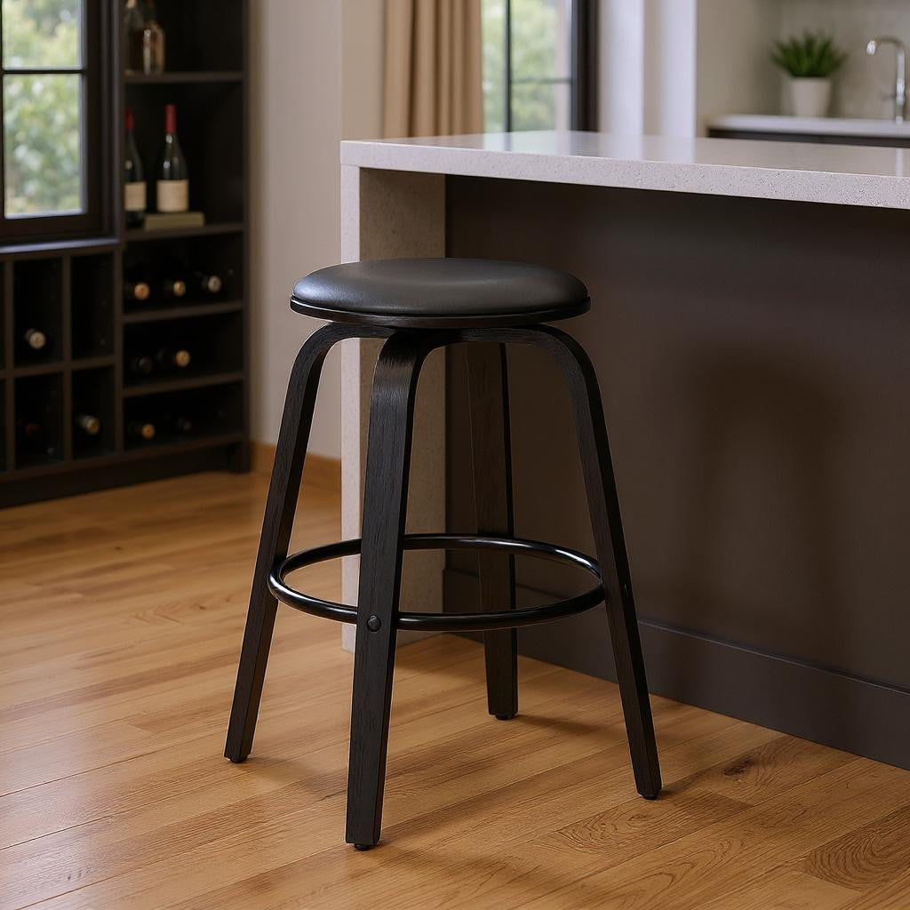 29" Gray And Black Solid Wood Swivel Backless Bar Height Bar Chair - GreatEagleInc