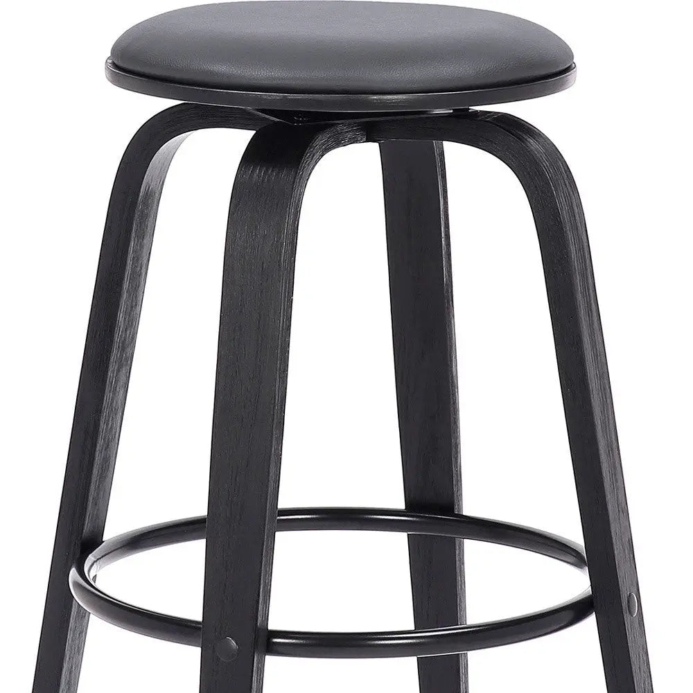 29" Gray And Black Solid Wood Swivel Backless Bar Height Bar Chair - GreatEagleInc