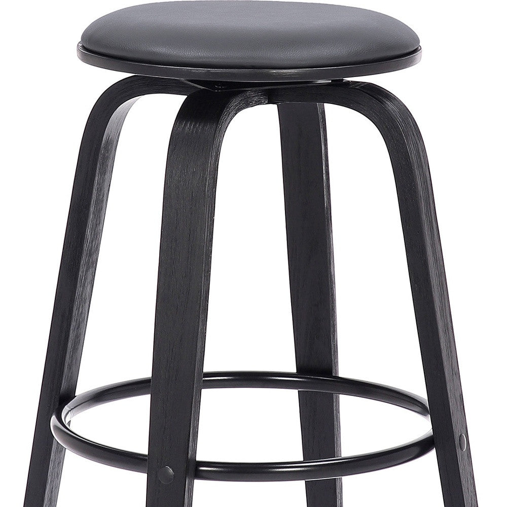 29" Gray And Black Solid Wood Swivel Backless Bar Height Bar Chair - GreatEagleInc
