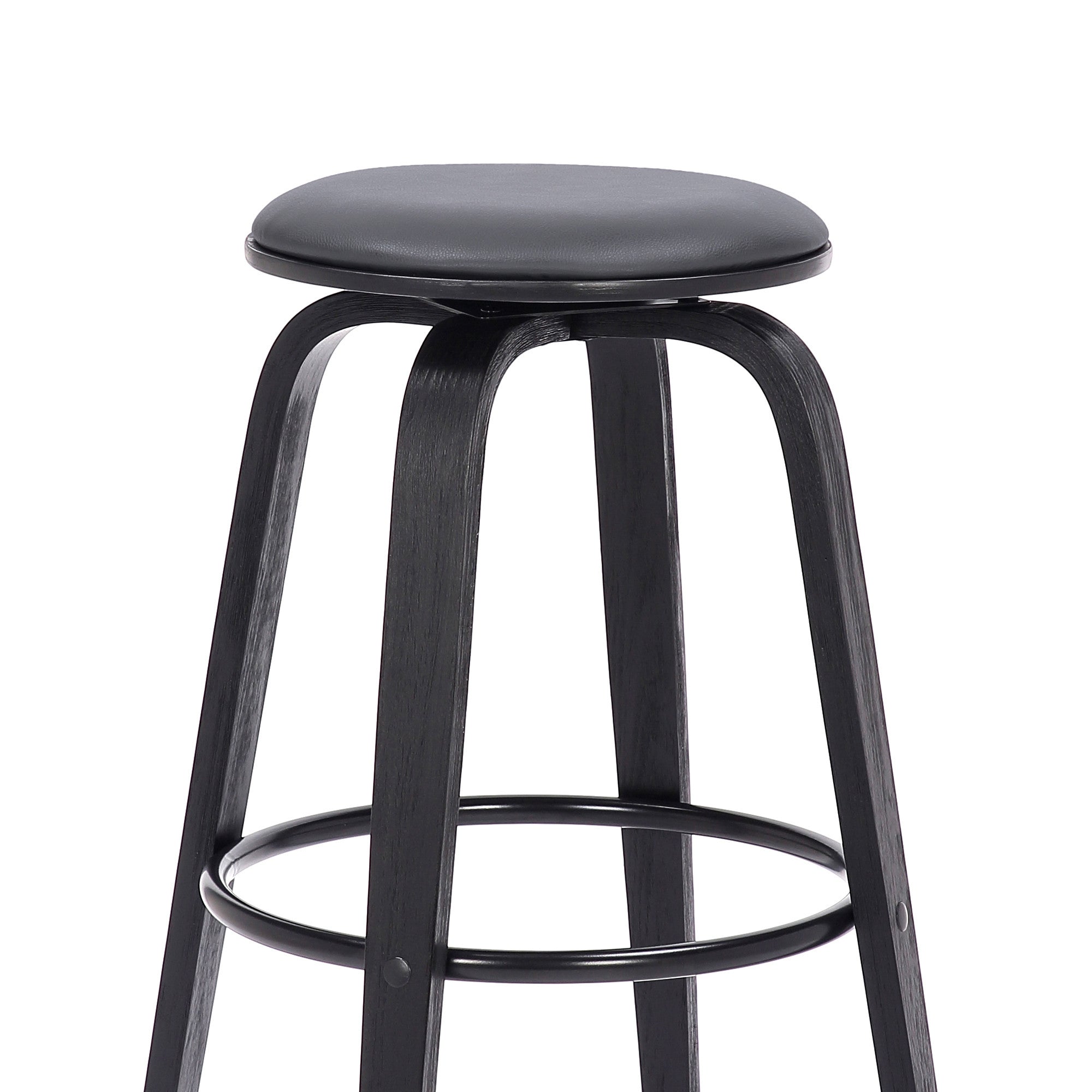29" Gray And Black Solid Wood Swivel Backless Bar Height Bar Chair - GreatEagleInc