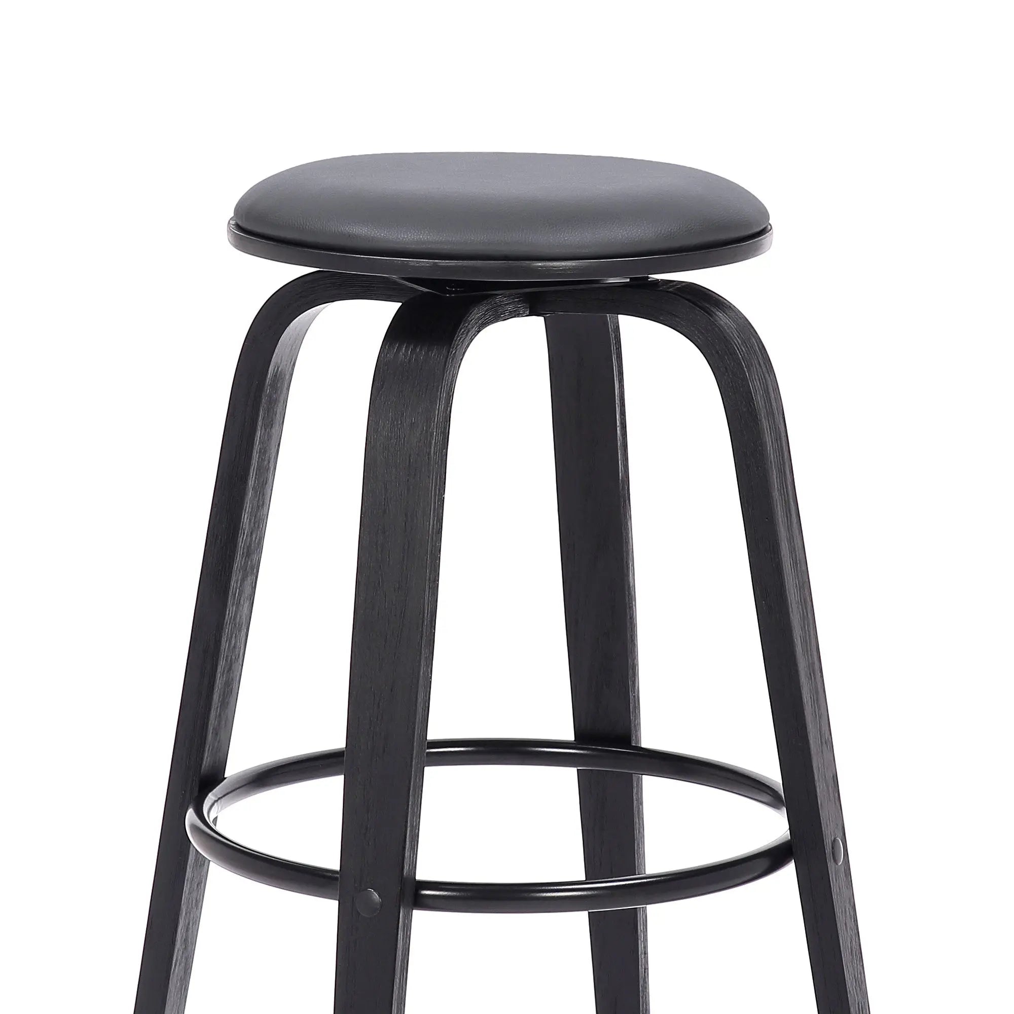29" Gray And Black Solid Wood Swivel Backless Bar Height Bar Chair - GreatEagleInc