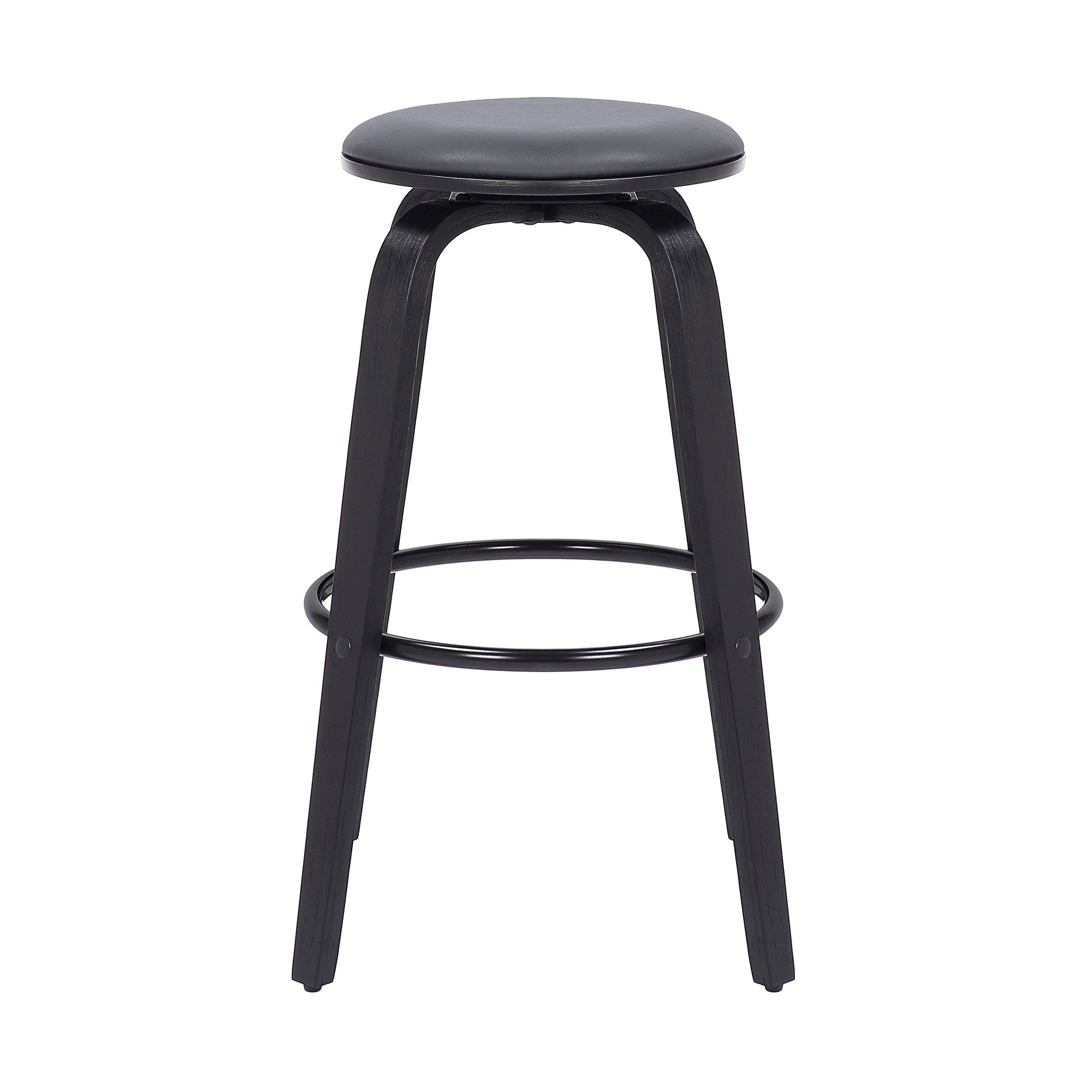 29" Gray And Black Solid Wood Swivel Backless Bar Height Bar Chair - GreatEagleInc