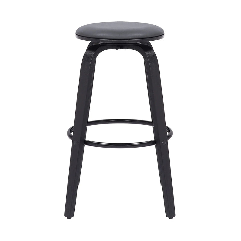 29" Gray And Black Solid Wood Swivel Backless Bar Height Bar Chair - GreatEagleInc