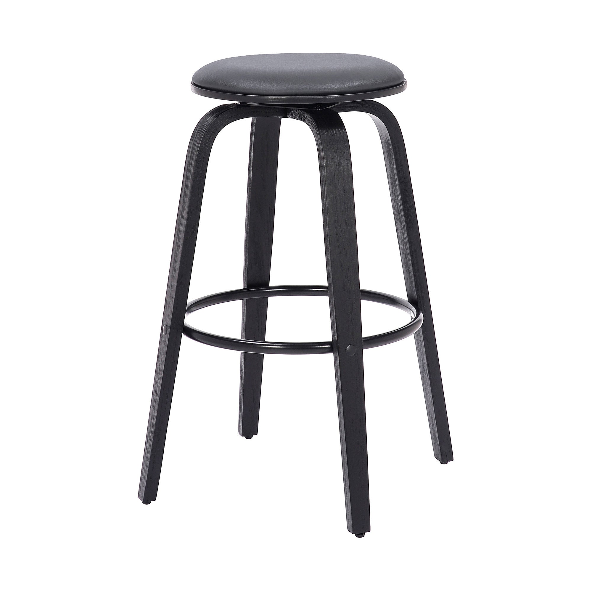 29" Gray And Black Solid Wood Swivel Backless Bar Height Bar Chair - GreatEagleInc