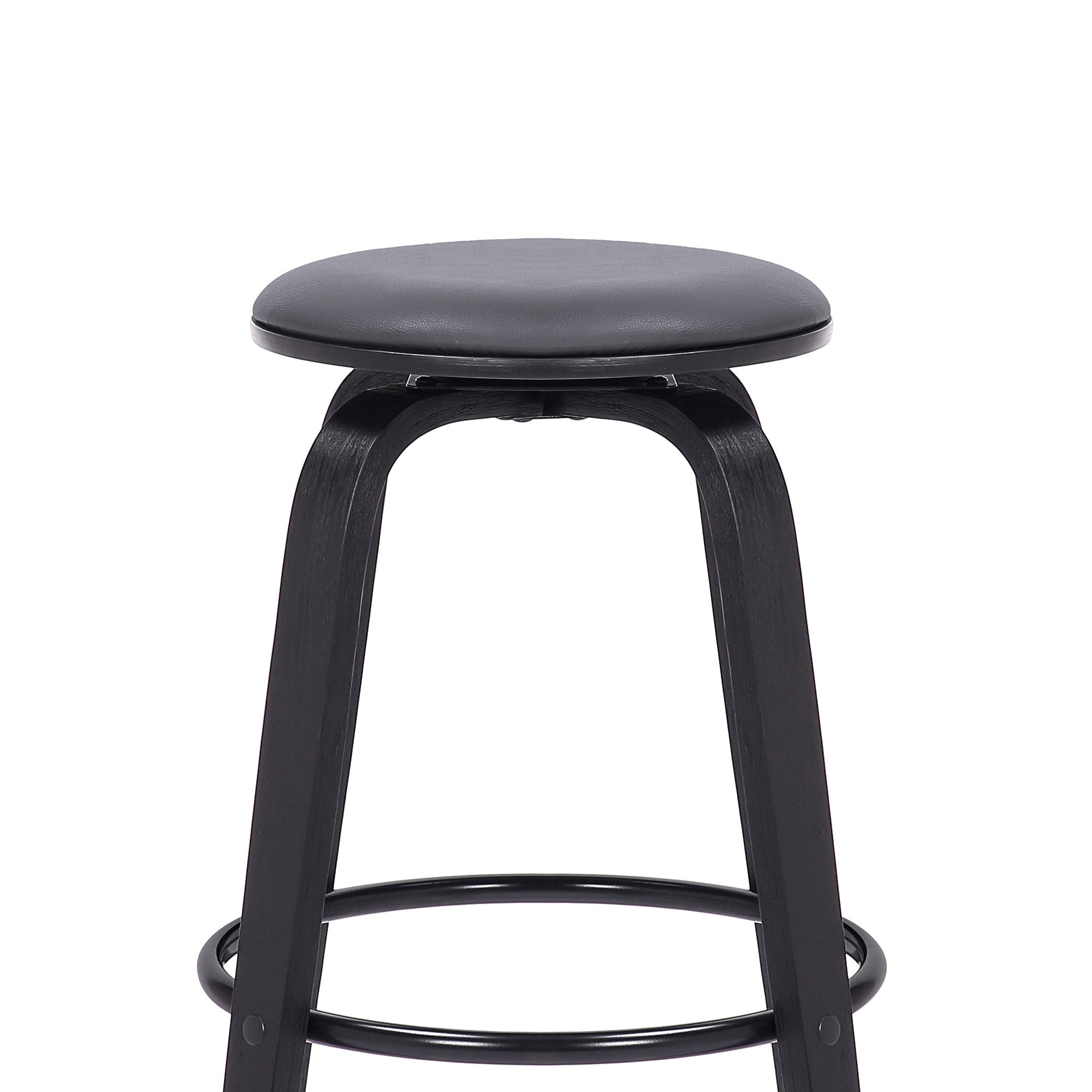 29" Gray And Black Solid Wood Swivel Backless Bar Height Bar Chair - GreatEagleInc