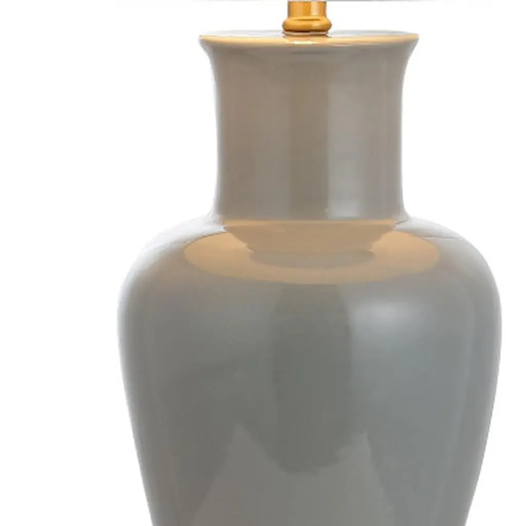 29" Gray And Gold Urn Bedside Lamp With Drum Shade Homeroots Lighting